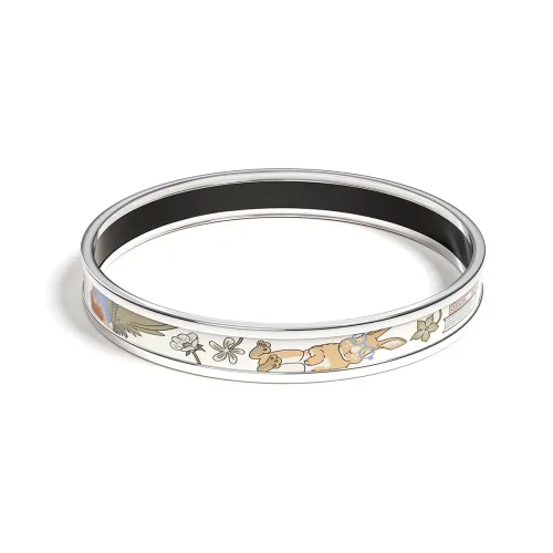 HERMES Enamel Bangles Women's Silver White