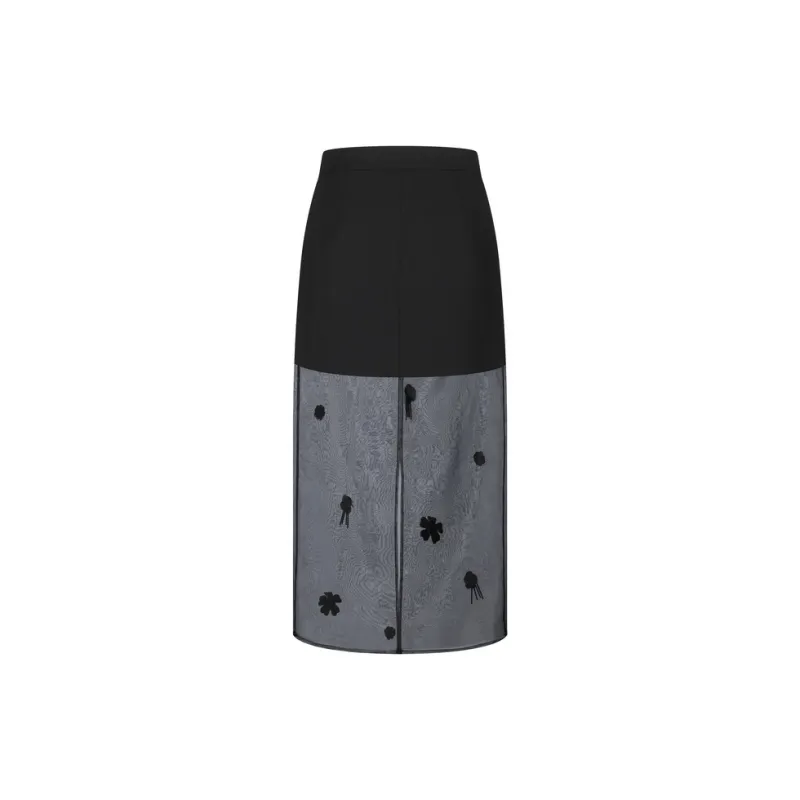 Three Quarters Casual Long Skirt Women's Black-1