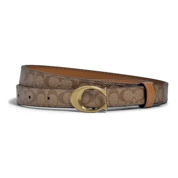 COACH Vintage Gold Buckle Print Belt Leather Belts Women's Brown Width  2cm
