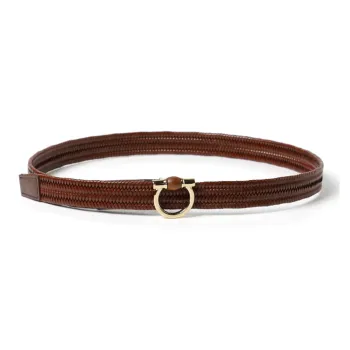 FERRAGAMO Woven Design Leather Belts Women's Brown Width 2.5cm