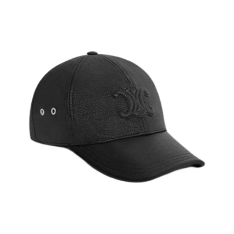 CELINE Cow Leather Baseball Caps Women's Black-2