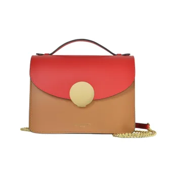 Le Parmentier Genuine Leather Portable Crossbody Bag Shoulder Bag Regular Women's Red With Caramel Accents