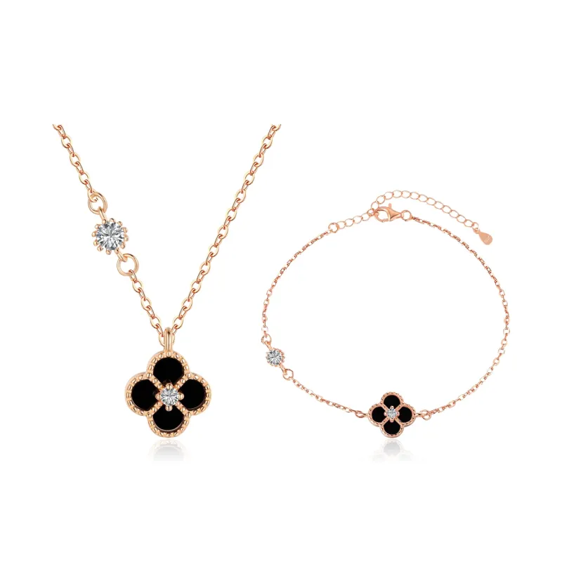 HOLLY RYAN Agate 925 Sterling Silver Lucky Four Leaf Clover Necklace Women's-3