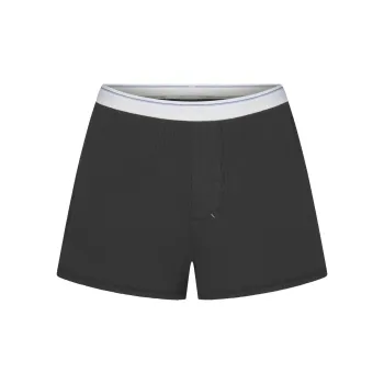SKIMS FW24 Cotton Collection COTTON RIB LOOSE BOXER Boxer Shorts Women's Soot Stripe/Smoke Gray Stripes