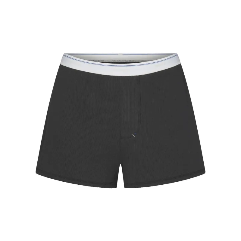 SKIMS FW24 Cotton Collection COTTON RIB LOOSE BOXER Boxer Shorts Women's Soot Stripe/Smoke Gray Stripes-0