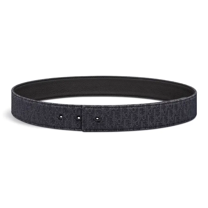 DIOR Double Sided Print Leather Belts Men's Black Width 3.5cm-0