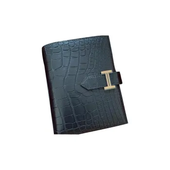 HERMES Bearn Matte Finish Alligator Leather Wallet Regular Women's 89 Nior Black