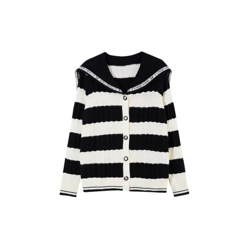 H'S Sweaters Women's Black/White Stripes