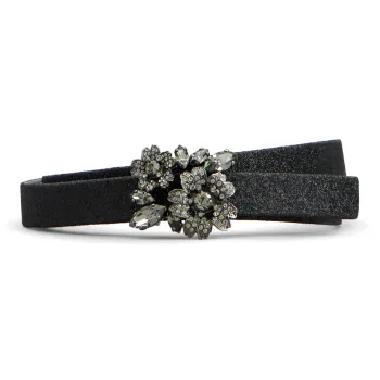 Roger Vivier Floral Arrangement Leather Belts Women's Black Width 1.5CM