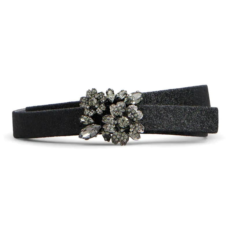 Roger Vivier Floral Arrangement Leather Belts Women's Black Width 1.5CM-0