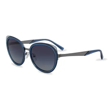 EMPORIO ARMANI Metal Fiber Round Sunglasses Women's Blue