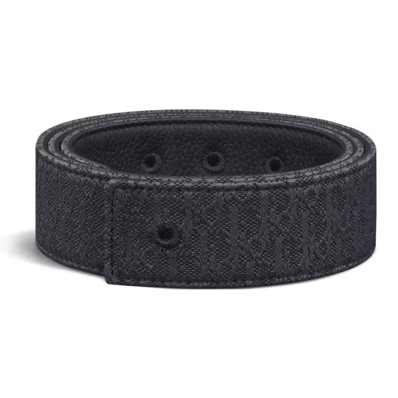 DIOR Double Sided Print Leather Belts Men's Black Width 3.5cm-2