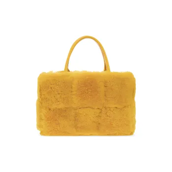 Bottega Veneta ARCO Shearling And Sheepskin Tote Bag Shopping Bag Handbag Small Size Women's Deep Yellow