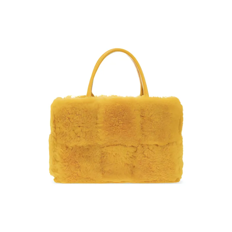 Bottega Veneta ARCO Shearling And Sheepskin Tote Bag Shopping Bag Handbag Small Size Women's Deep Yellow-0