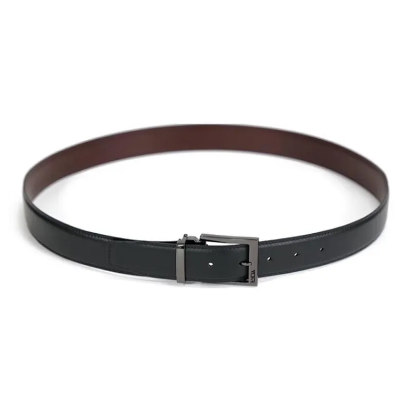 TUMI Letter Logo Emblem Pin Buckle Leather Belts Men's Black/Brown Width 3.5CM-3