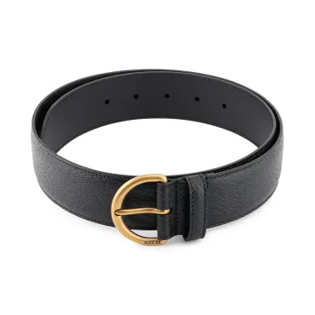 GUCCI Litchi Skin Belt Women's Black Width  3.8cm