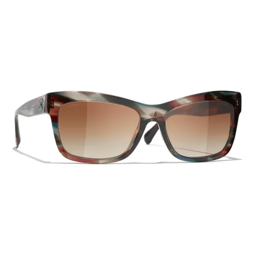 CHANEL Plate Frame Irregular Shape Sunglasses Women's Tortoiseshell