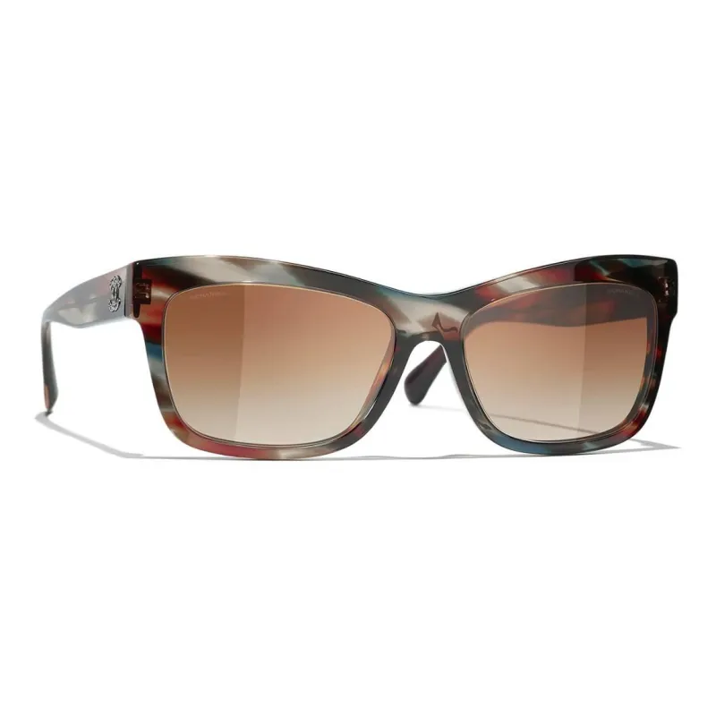 CHANEL Plate Frame Irregular Shape Sunglasses Women's Tortoiseshell-0