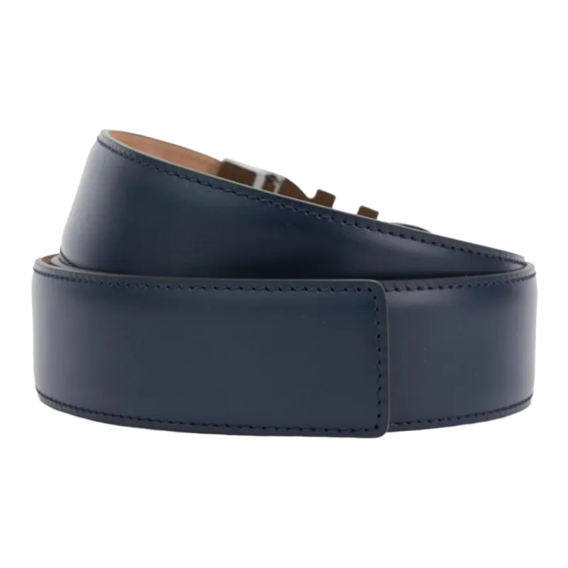 FERRAGAMO Casual Minimalist Style Smooth Buckle Belt Men's Blue Width 3.5CM-2