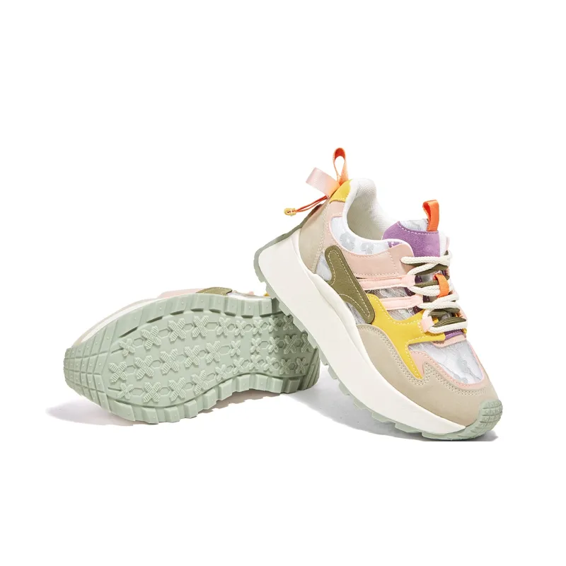 FOXER Cushioning Abrasion Resistant Lightweight Height Increasing Mat Low Top Chunky Sneakers Women's Beige/Pink/Yellow-9