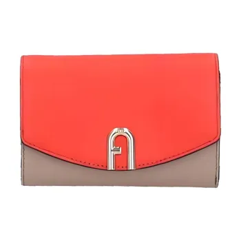 Furla Primula Calfskin Wallet Medium Size Women's Red & Gray