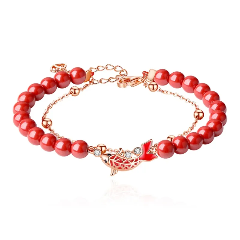 JITAIXIANG Reconstructed Cinnabar Jade Bracelets Women's-0