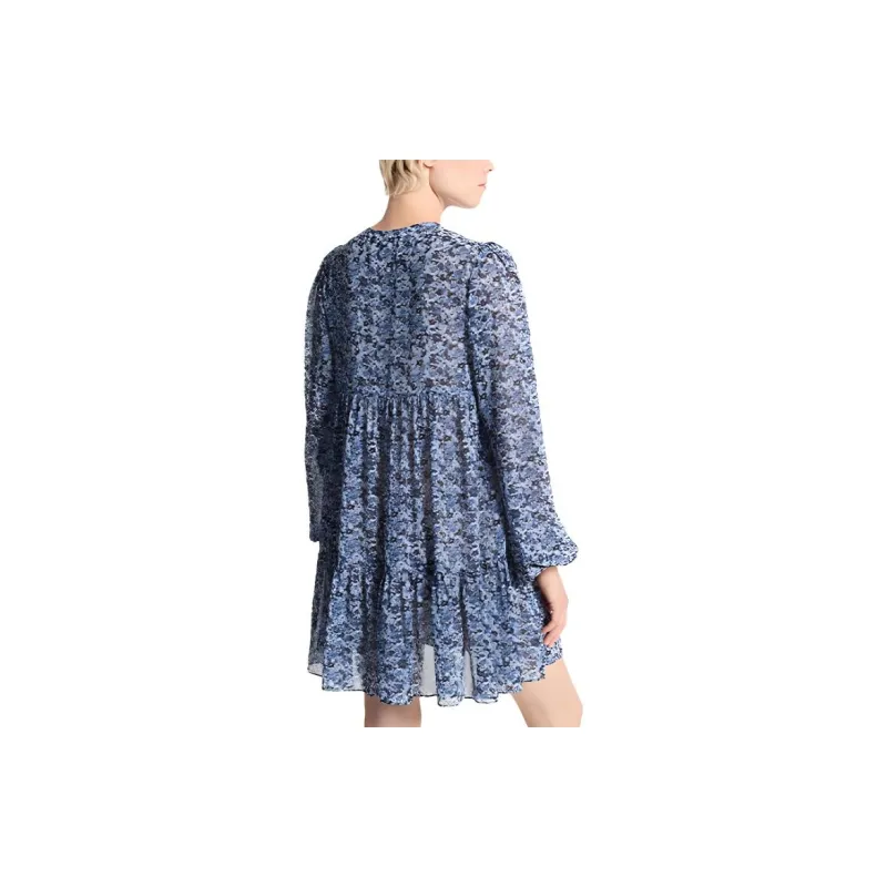 MICHAEL KORS Floral Print Georgette Tie Neck Dress-1