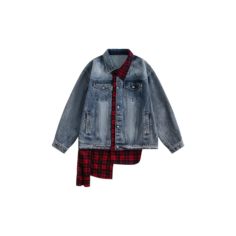 M MAICCO Denim Jackets Unisex Denim & Black & Plaid-7