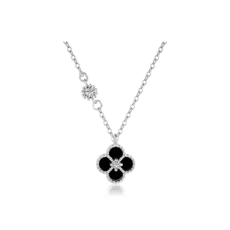 HOLLY RYAN Agate 925 Sterling Silver Lucky Four Leaf Clover Necklace Women's-1