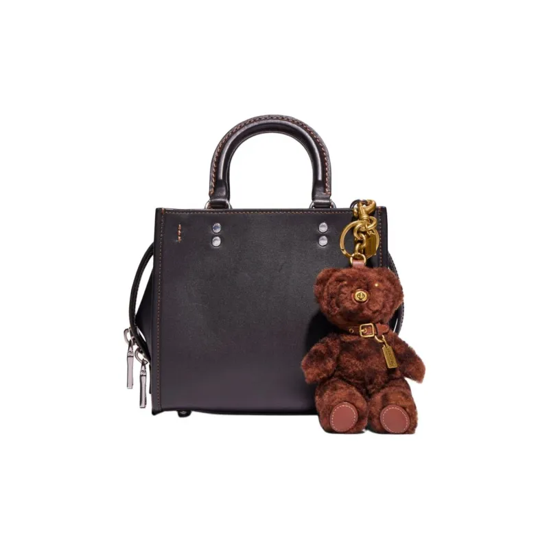 COACH Shearling With Glove Tanned Leather Keychain Bag Charm Bag Accessory Women's Dark Brown-1