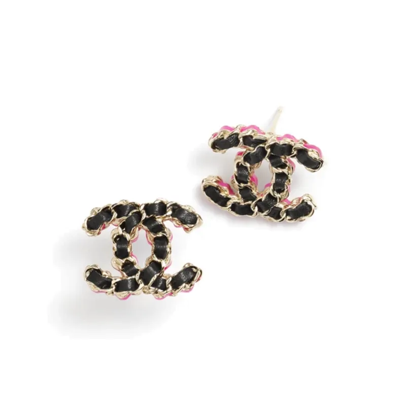 CHANEL Leather Stud Earrings Women's Black Gold-0