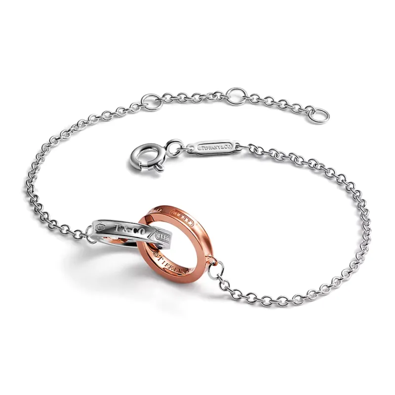 TIFFANY & CO. 925 Sterling Silver With 18K Rose Gold Bracelets Unisex Silver-1