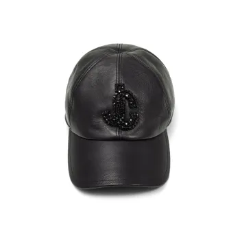 Jimmy Choo Nappa Leather Cotton Baseball Caps Women's Black
