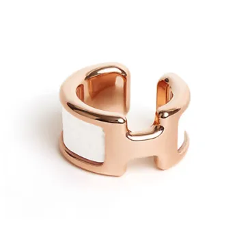 HERMES Rose Gold Plated Metal Calfskin Clip On Earrings Women's Gold