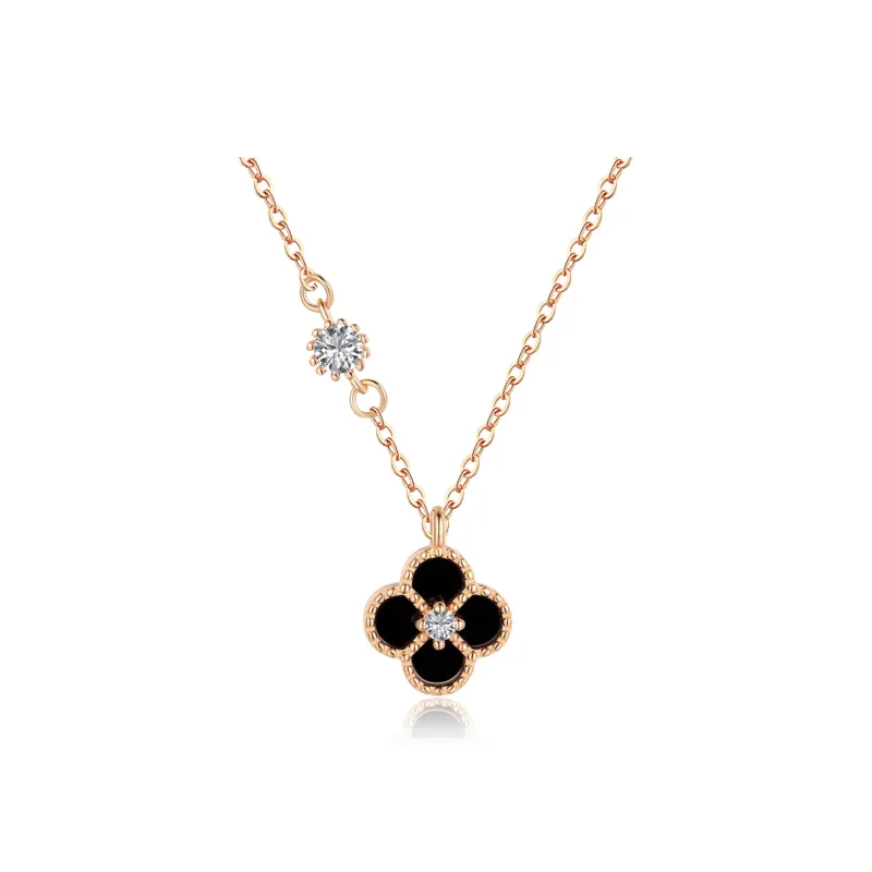 HOLLY RYAN Agate 925 Sterling Silver Lucky Four Leaf Clover Necklace Women's-0
