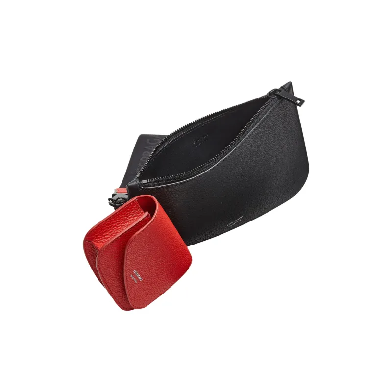 FERRAGAMO Embossed Calfskin Clutch Unisex Flame Red & Black-3
