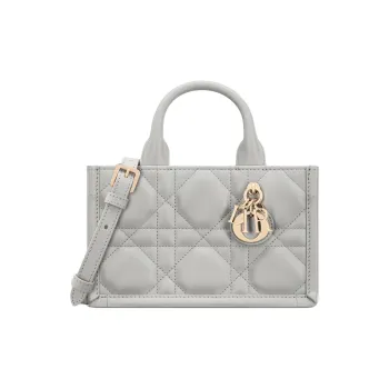 DIOR BookTote Extra Large Wicker Pattern Cow Leather Shoulder Bag Crossbody Bag Handbag Mini Women's Mist Gray