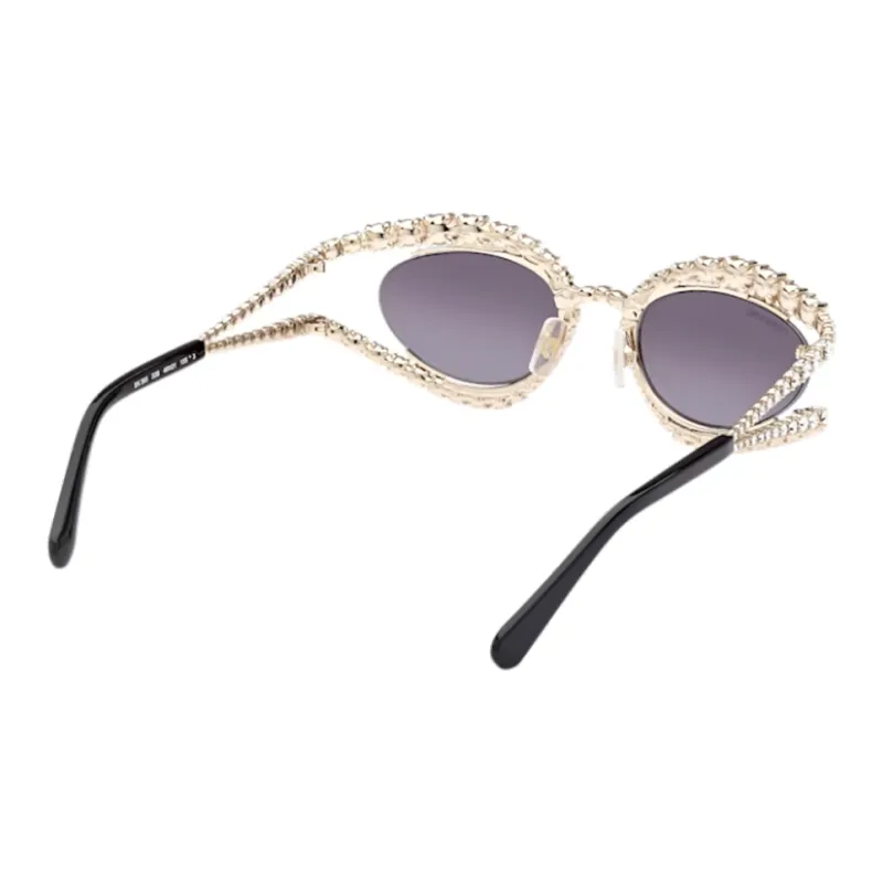 Swarovski Metal Faux Crystal Irregular Shape Sunglasses Women's Gold-5