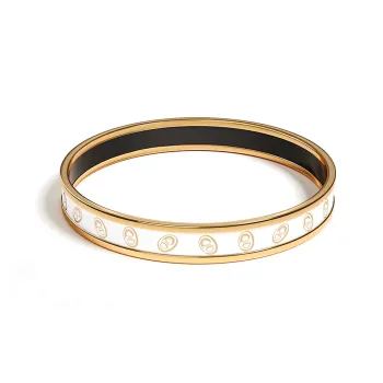 HERMES Enamel Gold Plated Metal Bangles Women's White