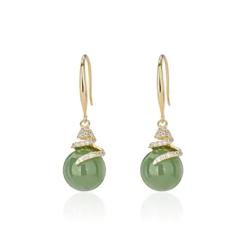 QLADY Earrings Green Jade Women's