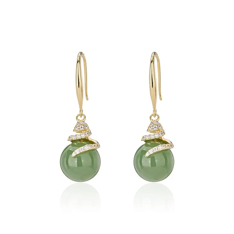 QLADY Earrings Green Jade Women's-0