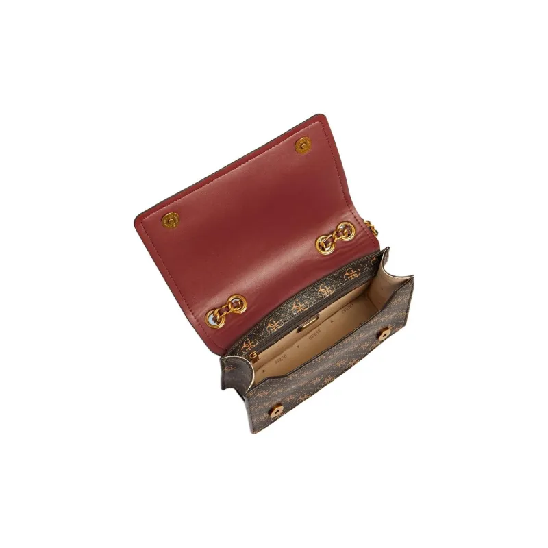GUESS Polyurethane Shoulder Bag Crossbody Bag Mini Women's Brown Emblem With Plum Red Accents-2