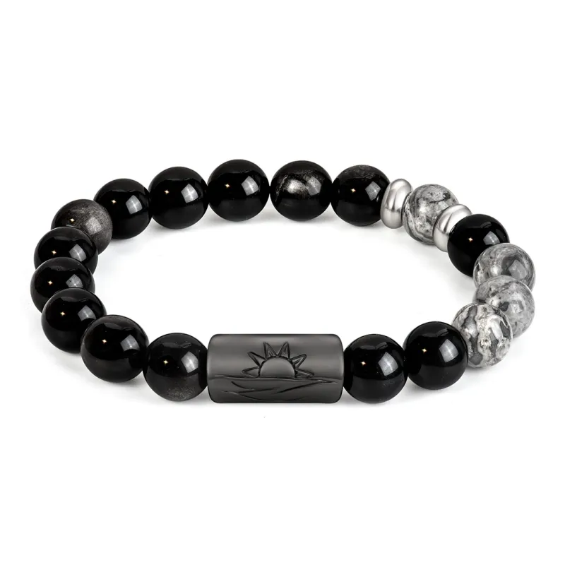 SIMPLE JOYS Obsidian White Turquoise Map Stone Bracelets Unisex Black, White, Gray Gift Box Set-29