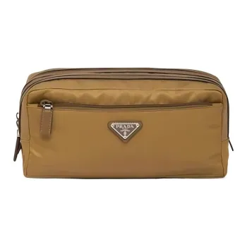 PRADA Fabric With Leather Toiletry Bag Makeup Bag Clutch Men's Brown