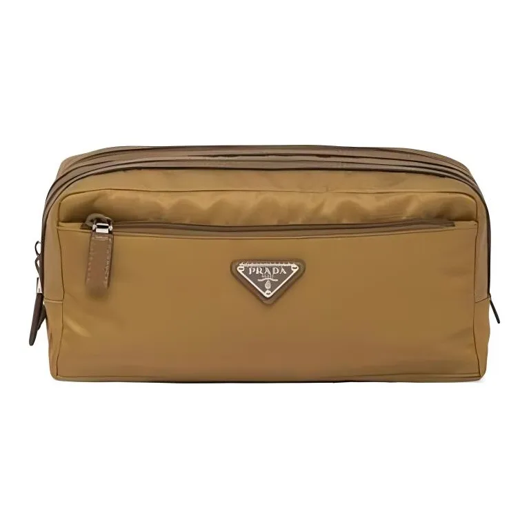PRADA Fabric With Leather Toiletry Bag Makeup Bag Clutch Men's Brown-0