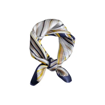 MITHAOL KUSC 100% Mulberry Silk Silk Scarves Women's Blue Yellow Alternating