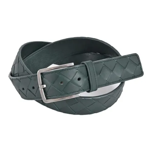 Bottega Veneta Woven Design Smooth Buckle Leather Metal Leather Belts Men's Green Width: 3.5cm