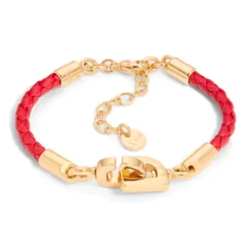 DIOR Cow Leather Metal Bracelets Women's Red/Gold