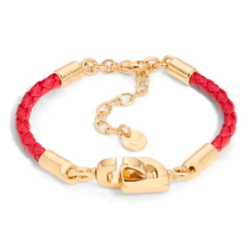 DIOR Cow Leather Metal Bracelets Women's Red/Gold-0