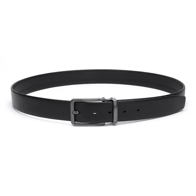 ELLE HOMME Pin Buckle Belt Casual Fashion Top Grain Cow Leather Belts Men's Black Width 3.4cm-12
